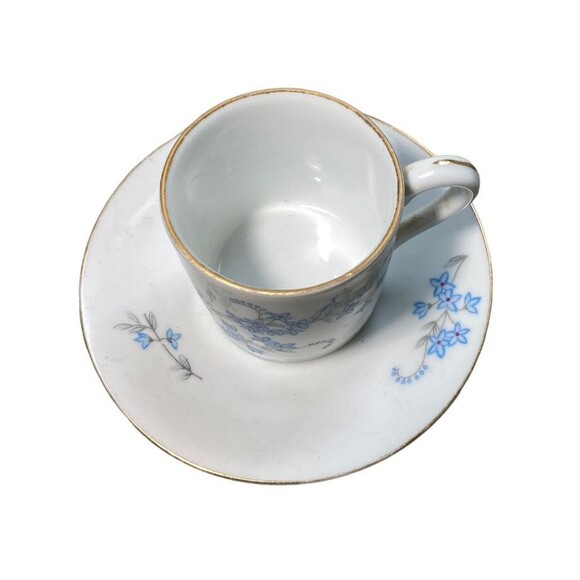 Vintage Tea Cup & Saucer Limoges Demitasse Porcelain Blue Floral Pattern - Picture 5 of 7